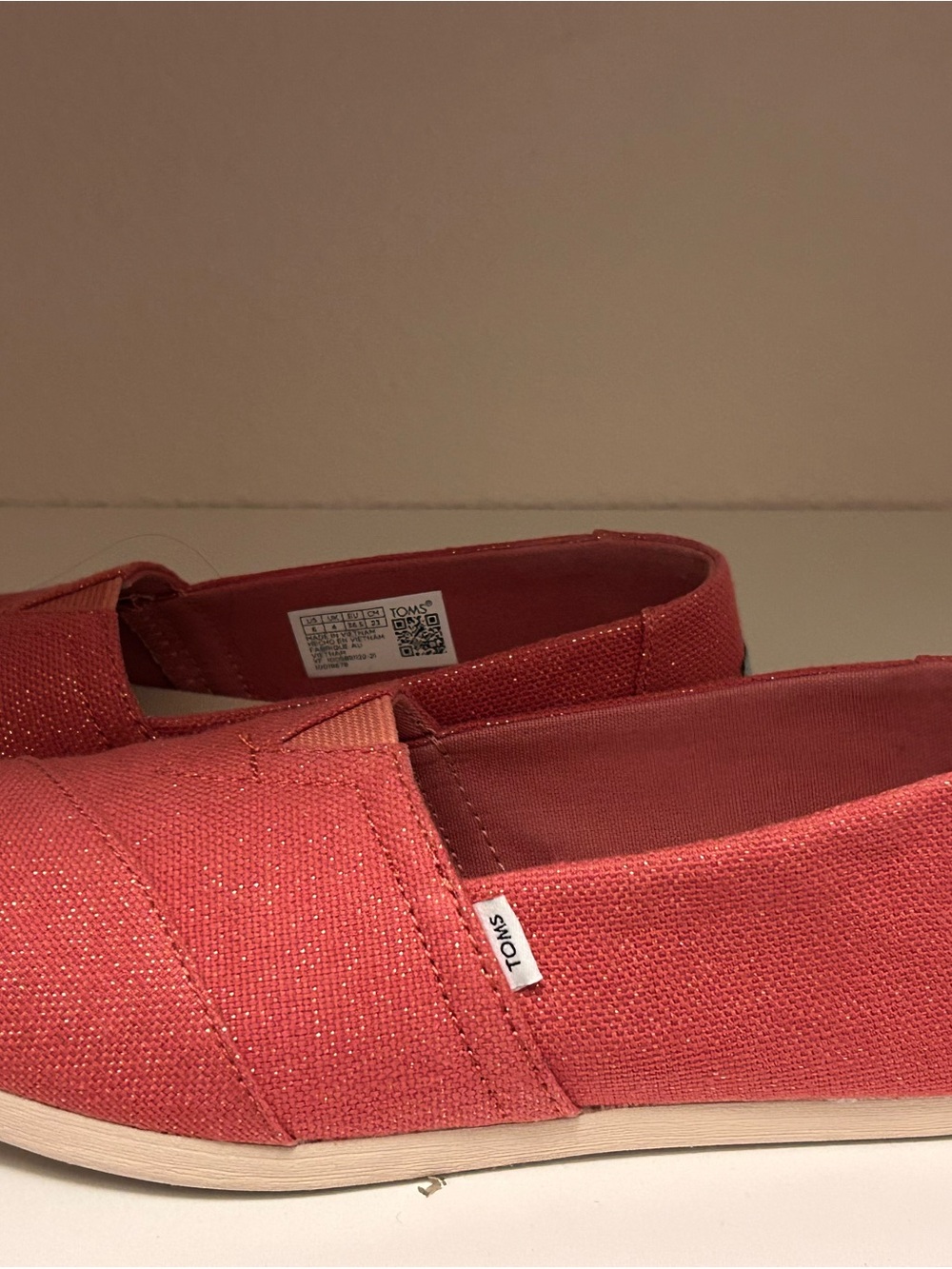 Toms Coral Glitter Canvas Slip-On Flats